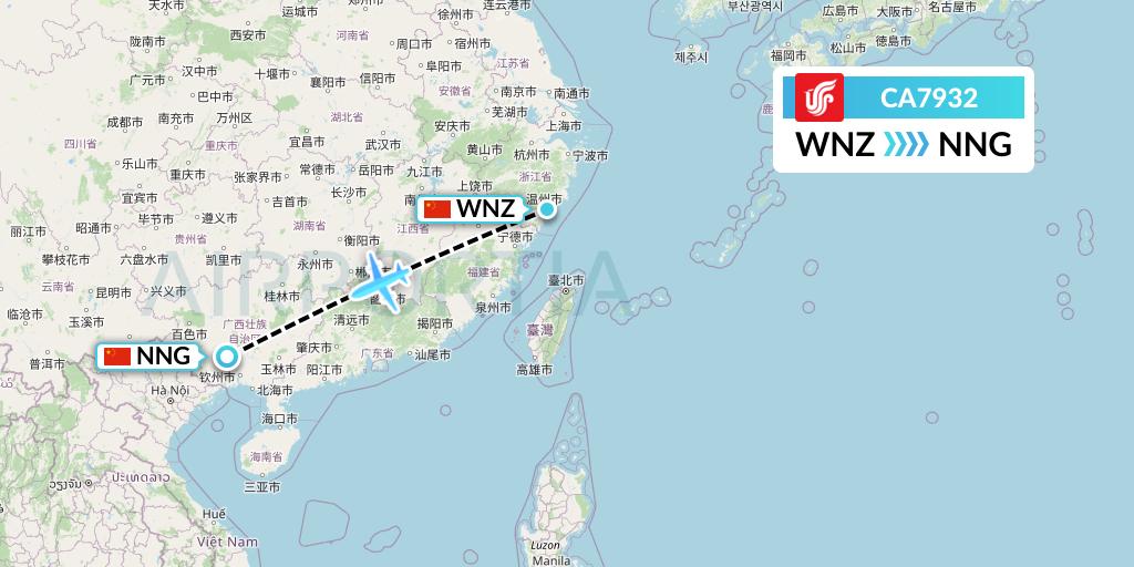 CA7932 Air China Flight Map: Wenzhou to Nanning