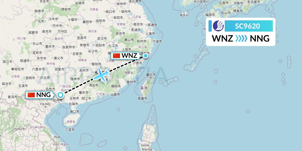 SC9620 Shandong Airlines Flight Map: Wenzhou to Nanning