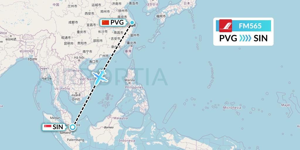 FM565 Shanghai Airlines Flight Map: Shanghai to Singapore
