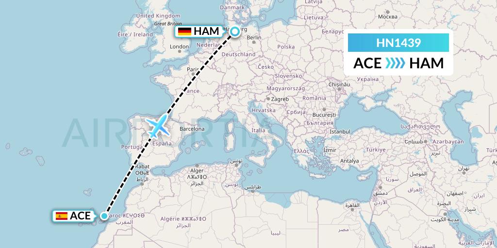HN1439 Uab Heston Airlines Jsc Heston Airl Flight Map: Lanzarote to Hamburg