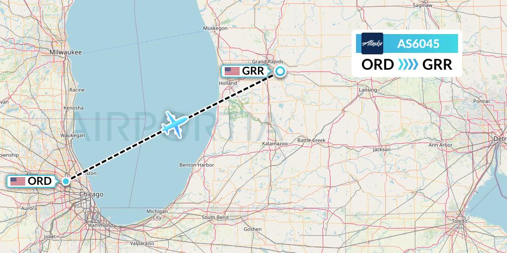 AS6045 Alaska Airlines Flight Map: Chicago to Grand Rapids
