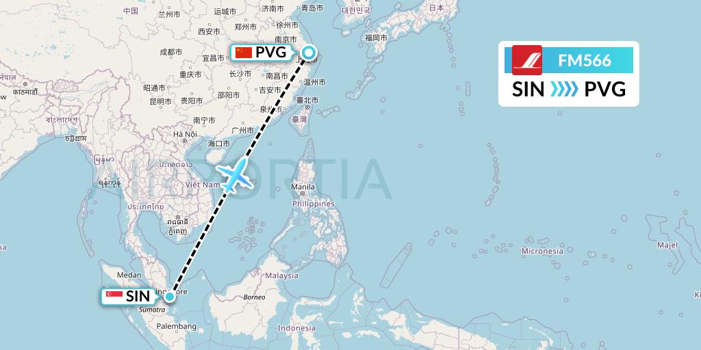 FM566 Shanghai Airlines Flight Map: Singapore to Shanghai