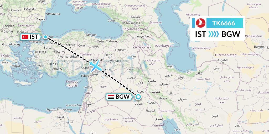 TK6666 Turkish Airlines Flight Map: Istanbul to Baghdad