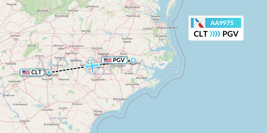 AA9975 American Airlines Flight Map: Charlotte to Greenville