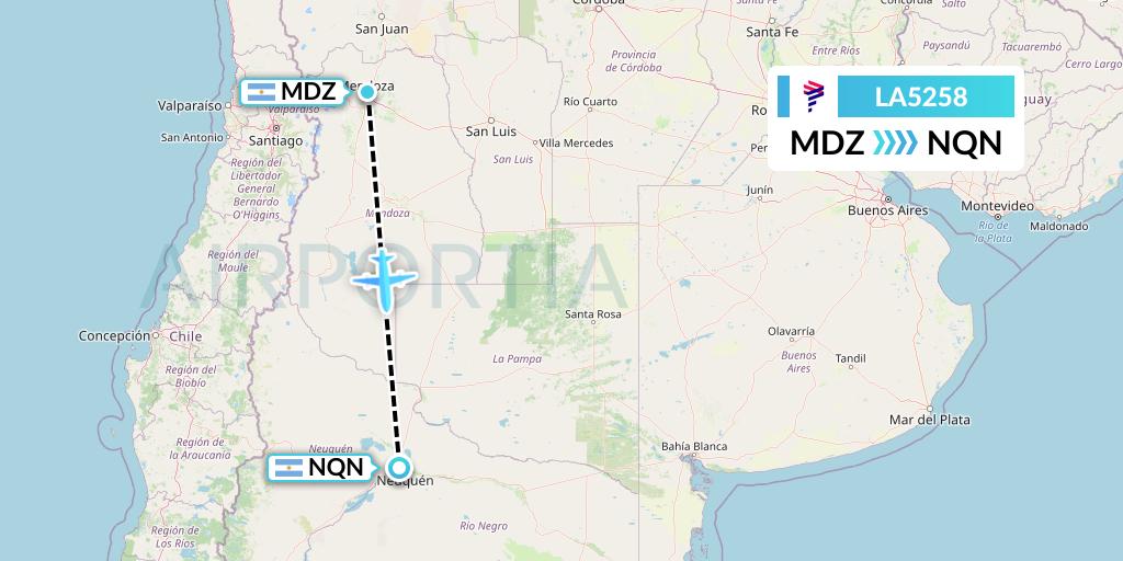 LA5258 LAN Airlines Flight Map: Mendoza to Neuquen