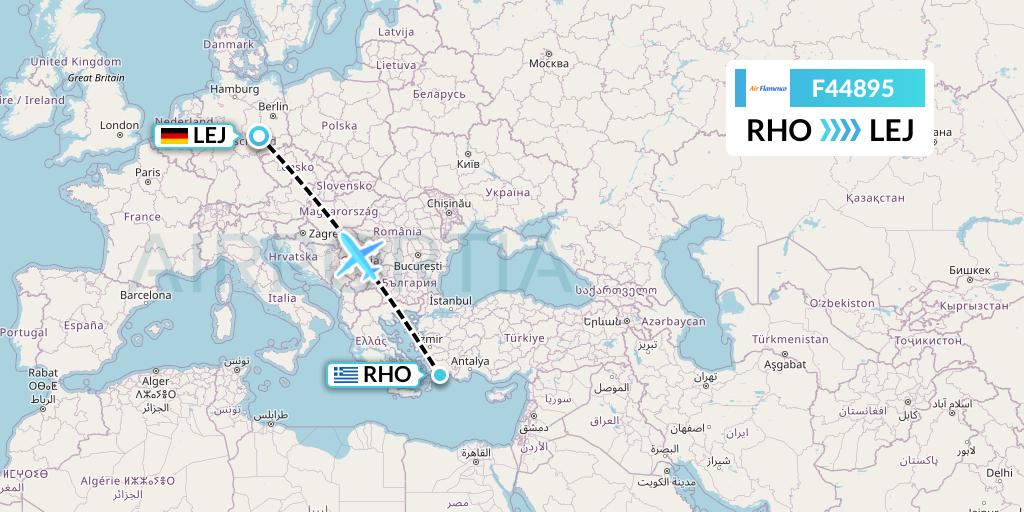 F44895 Air Flamenco Flight Map: Rhodes to Leipzig