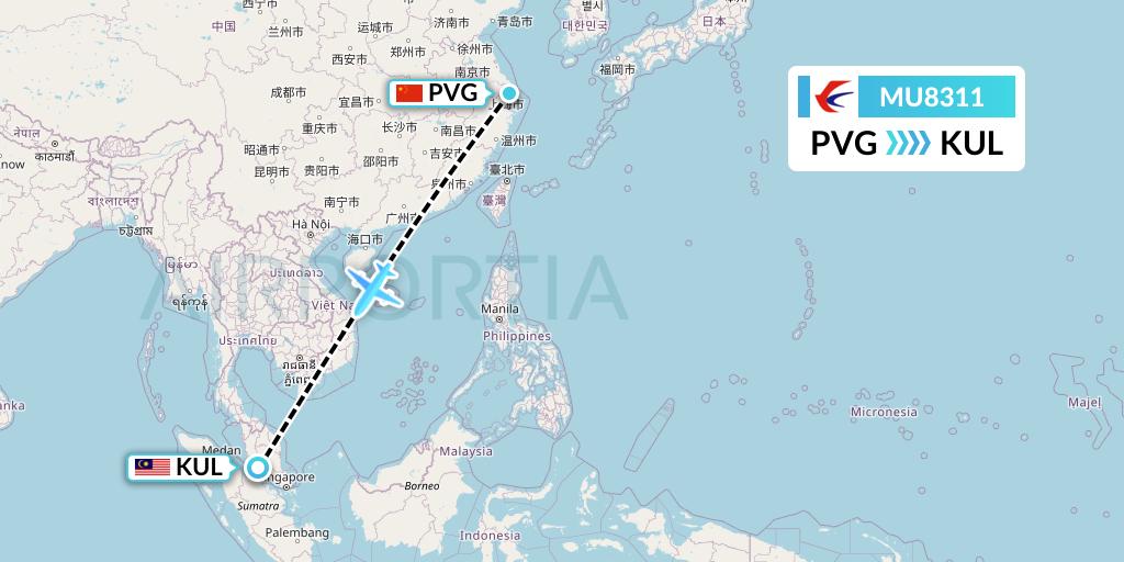 MU8311 China Eastern Airlines Flight Map: Shanghai to Kuala Lumpur