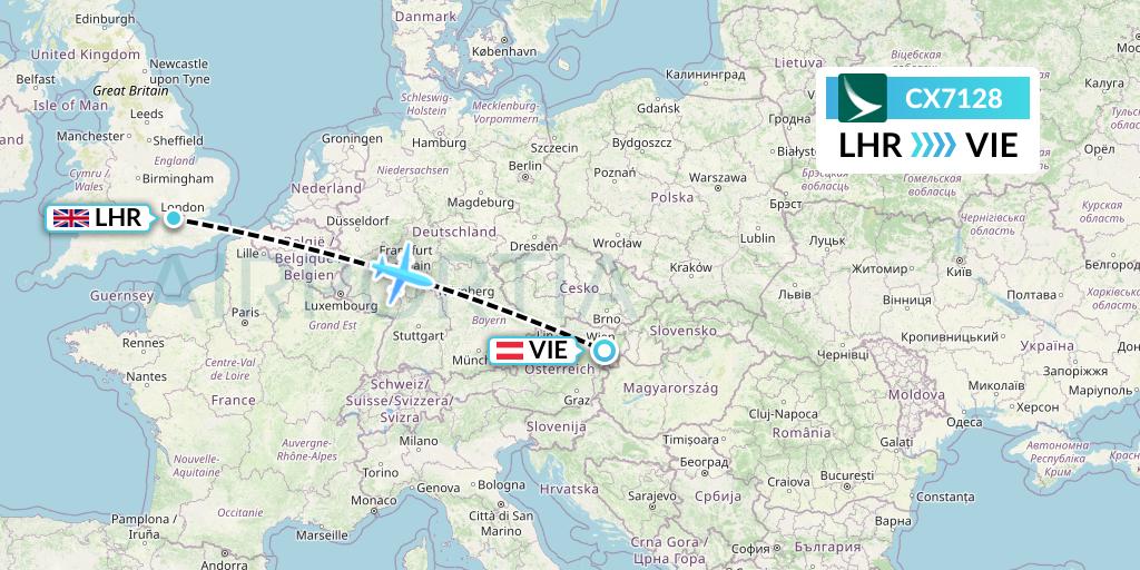 CX7128 Cathay Pacific Flight Map: London to Vienna