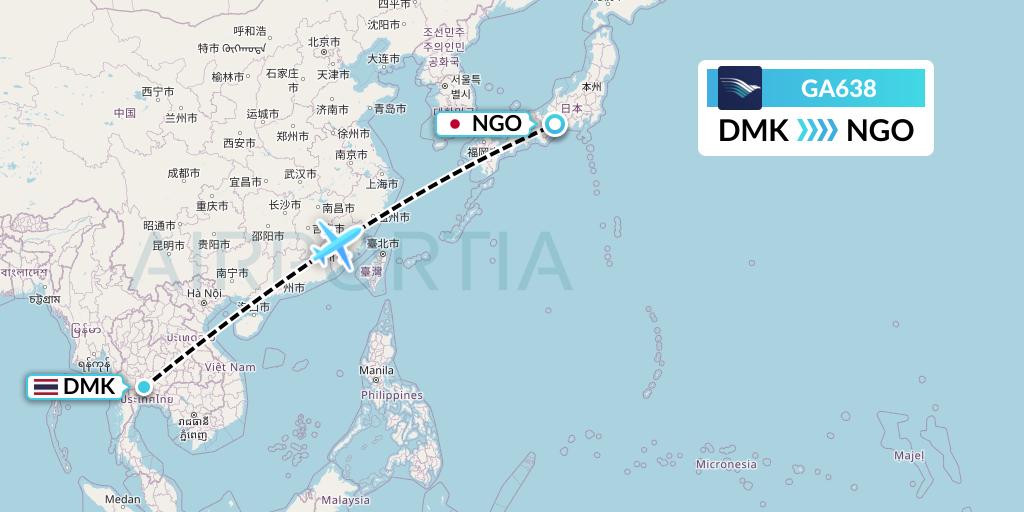 GA638 Garuda Indonesia Flight Map: Bangkok to Nagoya