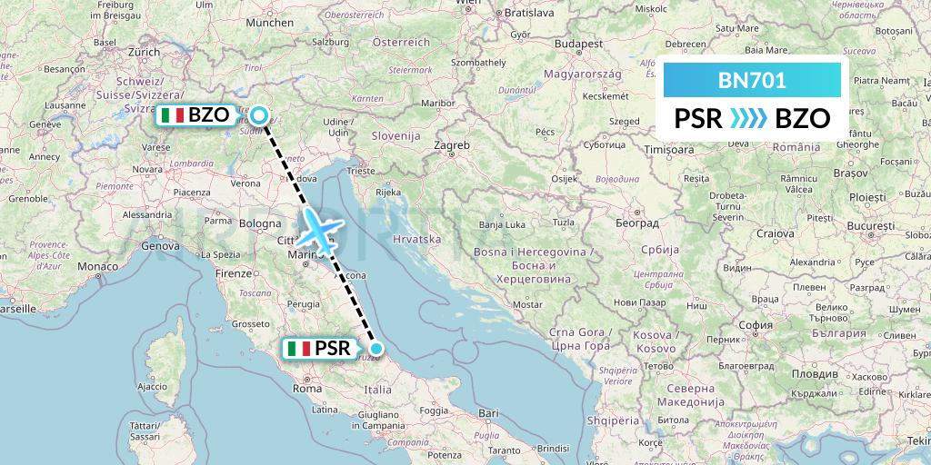 BN701 Forward Air International Airlines Flight Map: Pescara to Bolzano