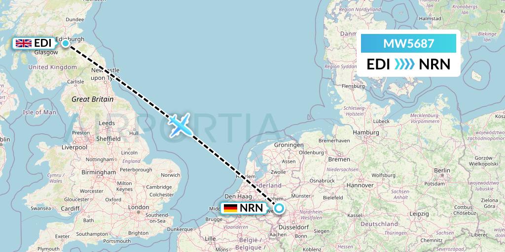 MW5687 Mokulele Flight Service Flight Map: Edinburgh to Weeze