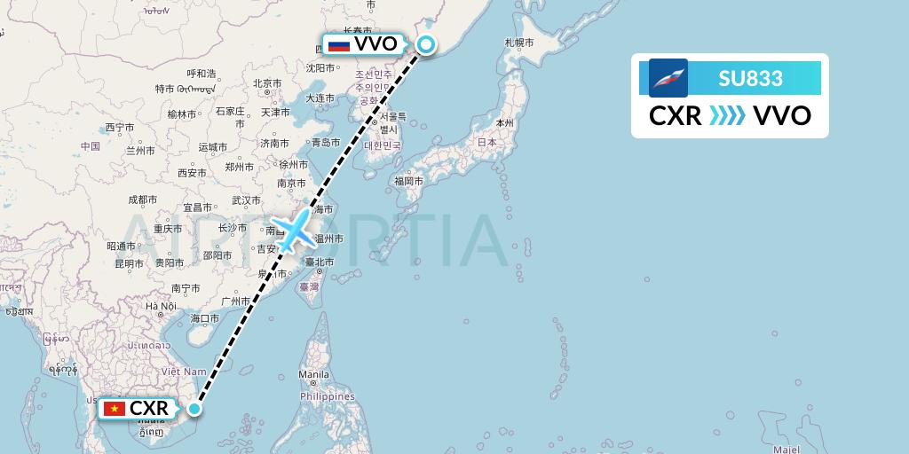 SU833 Aeroflot Flight Map: Nha Trang to Vladivostok