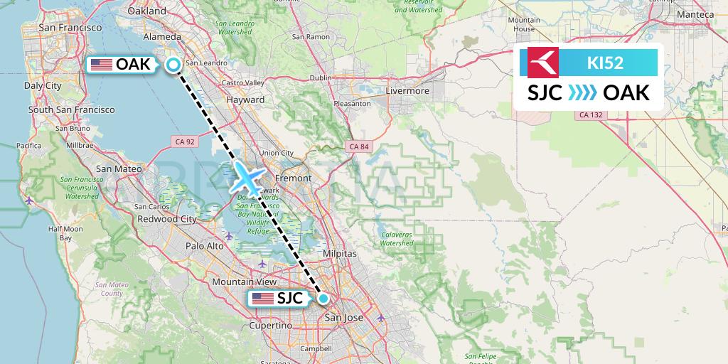 KI52 Krasavia Flight Map: San Jose to Oakland