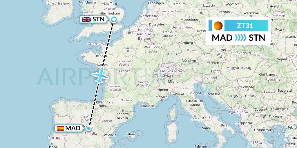 ZT31 Titan Airways Flight Map: Madrid to London