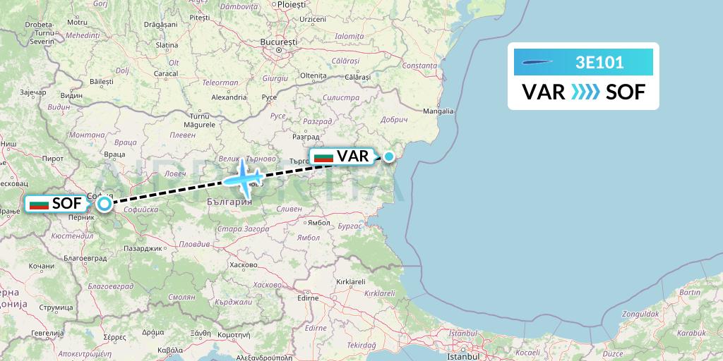 3E101 Air Choice One Flight Map: Varna to Sofia