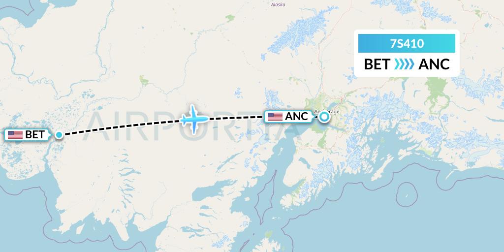 7S410 Ryan Air (USA) Flight Map: Bethel to Anchorage
