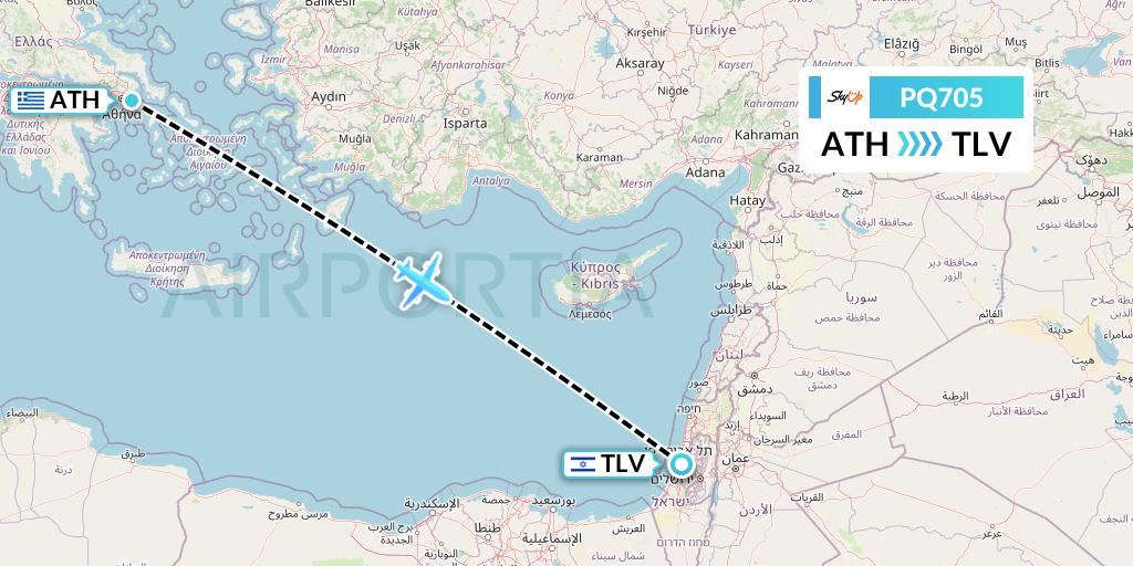 PQ705 SkyUp Airlines Flight Map: Athens to Tel Aviv