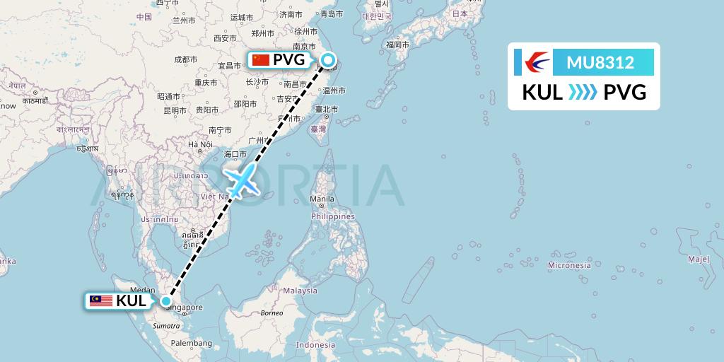 MU8312 China Eastern Airlines Flight Map: Kuala Lumpur to Shanghai