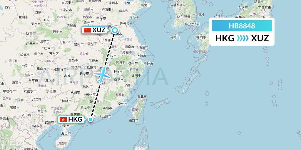 HB8848 Greater Bay Airlines Flight Map: Hong Kong to Xuzhou