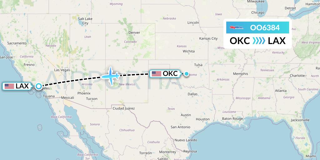 OO6384 SkyWest Airlines Flight Map: Oklahoma City to Los Angeles