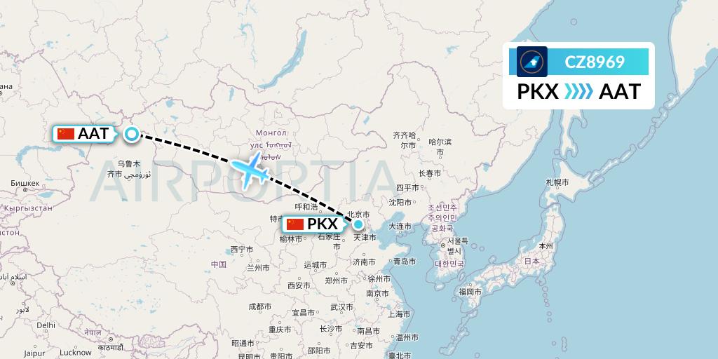 CZ8969 China Southern Airlines Flight Map: Beijing to Altay
