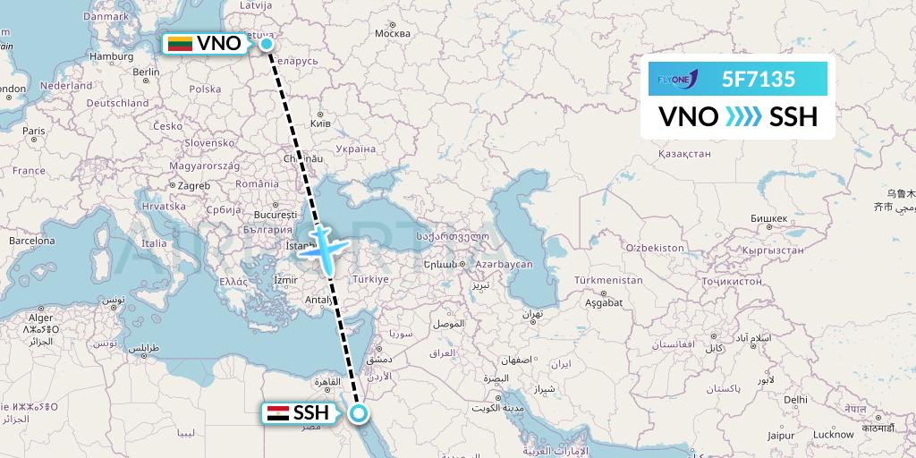 5F7135 Fly One Flight Map: Vilnius to Sharm el-Sheikh
