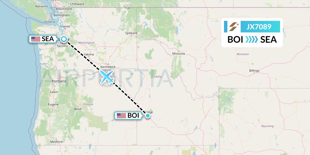 JX7089 Starlux Airlines Flight Map: Boise to Seattle
