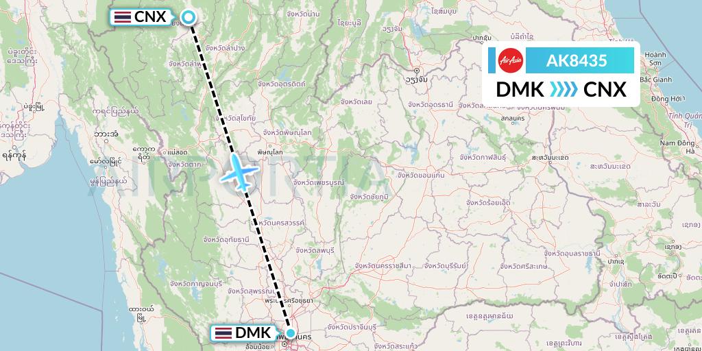 AK8435 AirAsia Flight Map: Bangkok to Chiang Mai