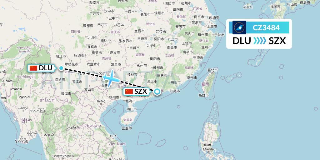 CZ3484 China Southern Airlines Flight Map: Dali to Shenzhen