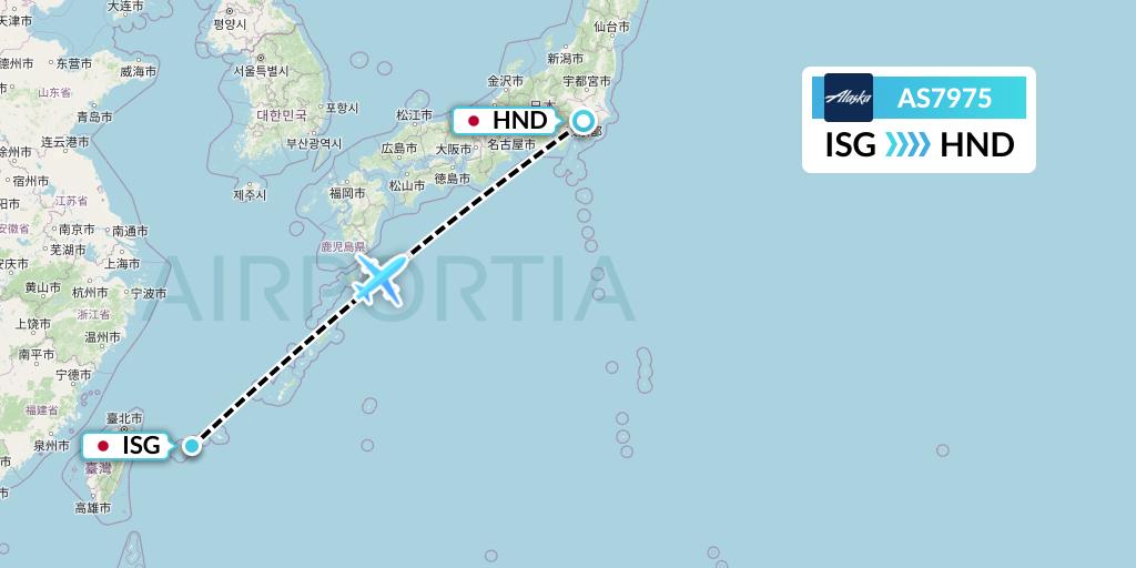 AS7975 Alaska Airlines Flight Map: Ishigaki to Tokyo