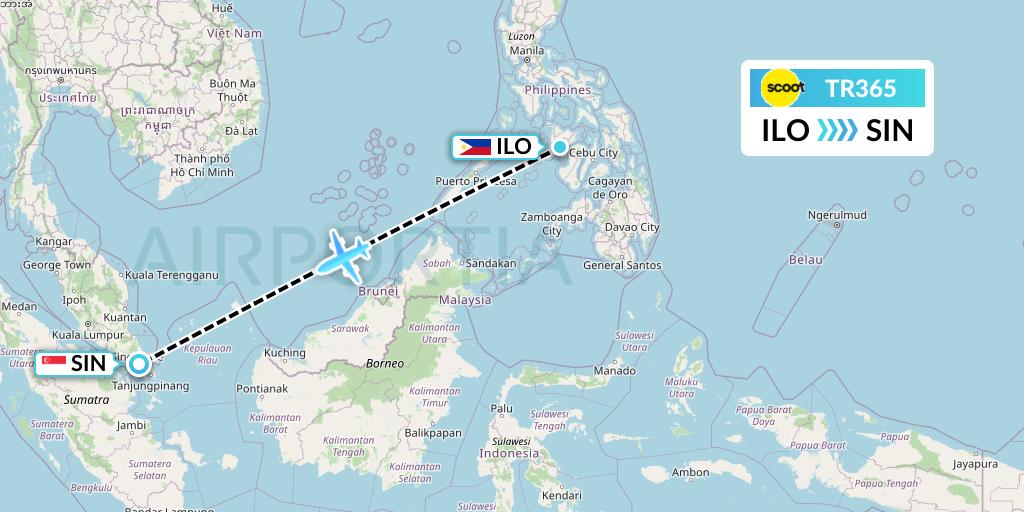 TR365 Tigerair Flight Map: Iloilo to Singapore