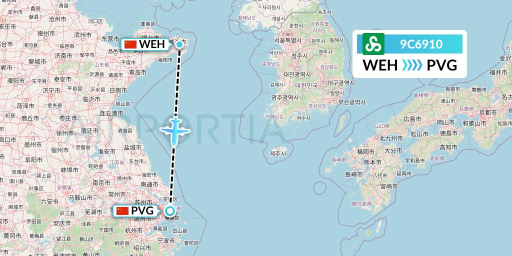 9C6910 Spring Airlines Flight Map: Weihai to Shanghai