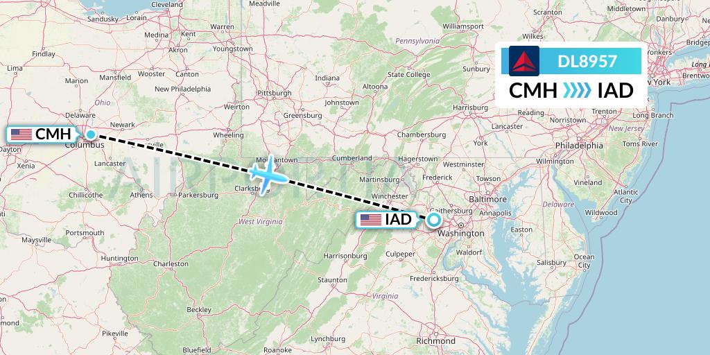 DL8957 Delta Air Lines Flight Map: Columbus to Washington