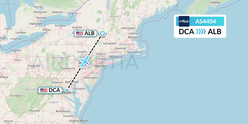 AS4404 Alaska Airlines Flight Map: Washington to Albany