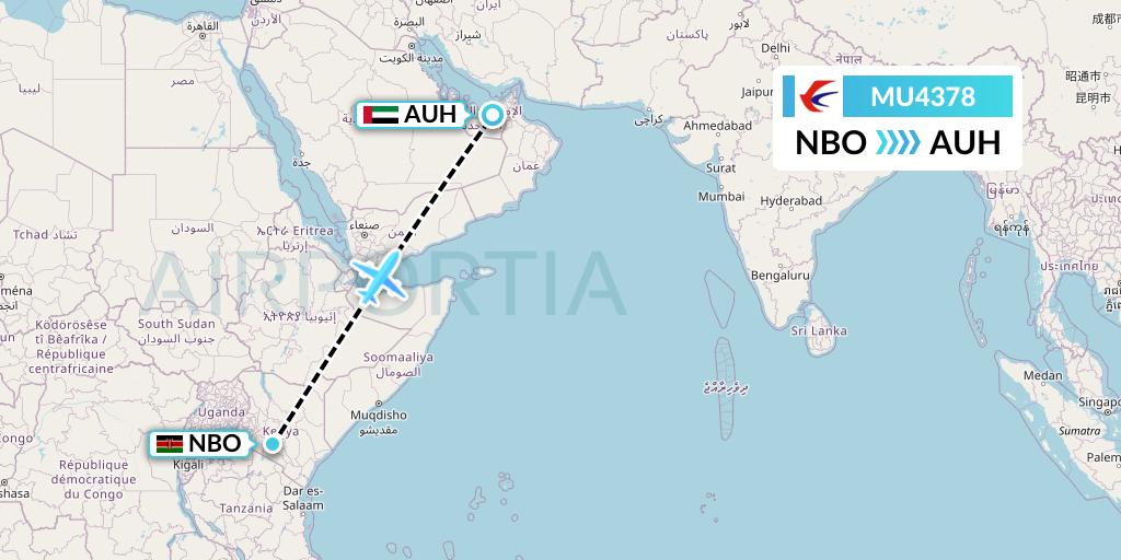 MU4378 China Eastern Airlines Flight Map: Nairobi to Abu Dhabi