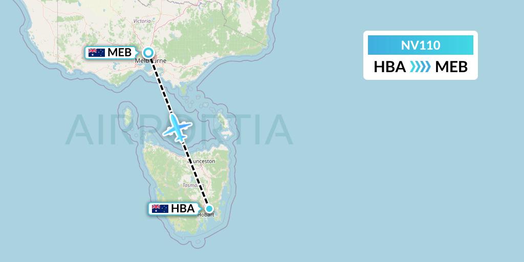 NV110 Naft Airlines Flight Map: Hobart to Essendon