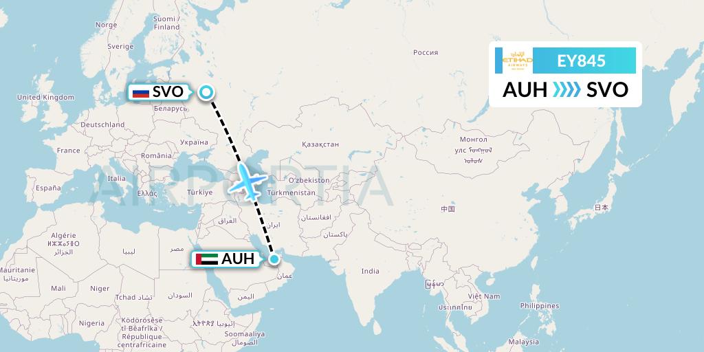EY845 Etihad Airways Flight Map: Abu Dhabi to Moscow