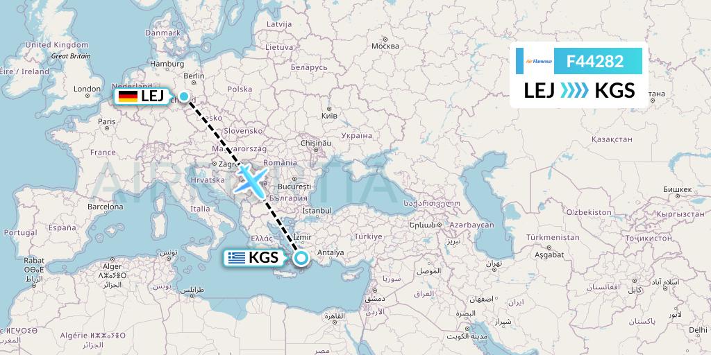 F44282 Air Flamenco Flight Map: Leipzig to Kos