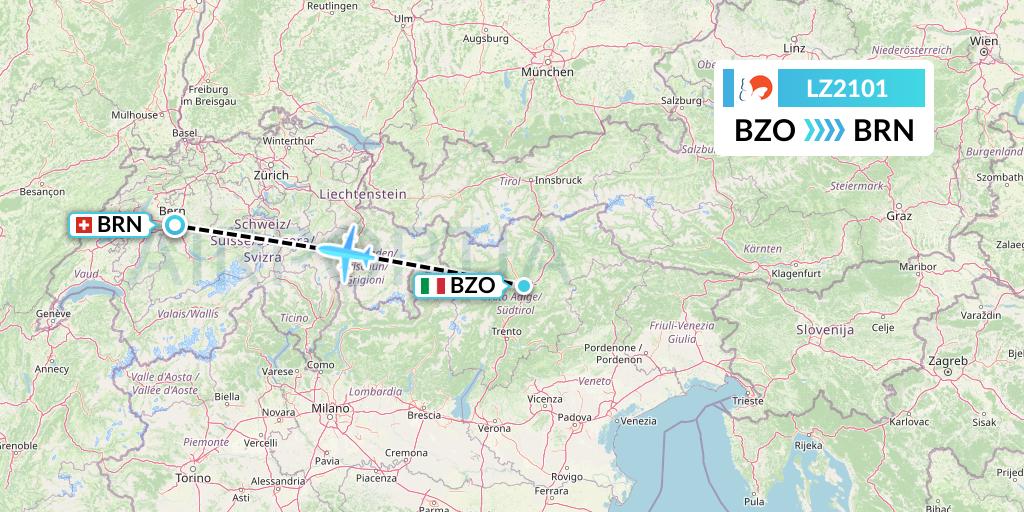 LZ2101 Air Link Flight Map: Bolzano to Bern