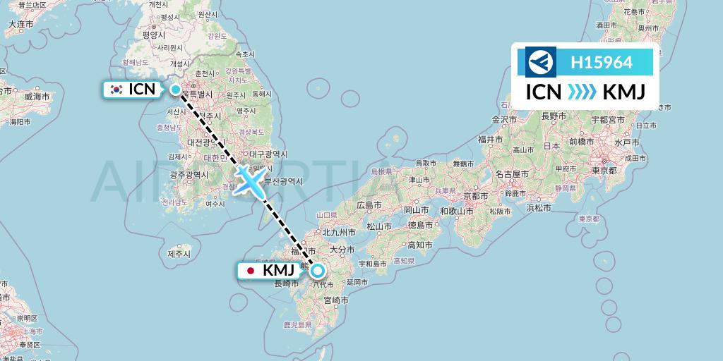 H15964 Hahn Air Systems Flight Map: Seoul to Kumamoto