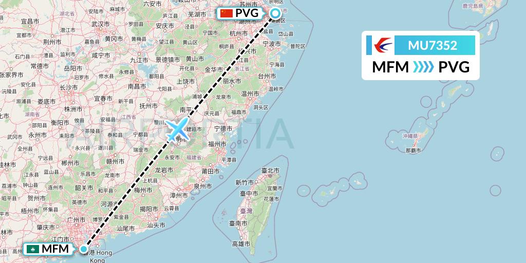 MU7352 China Eastern Airlines Flight Map: Macau to Shanghai