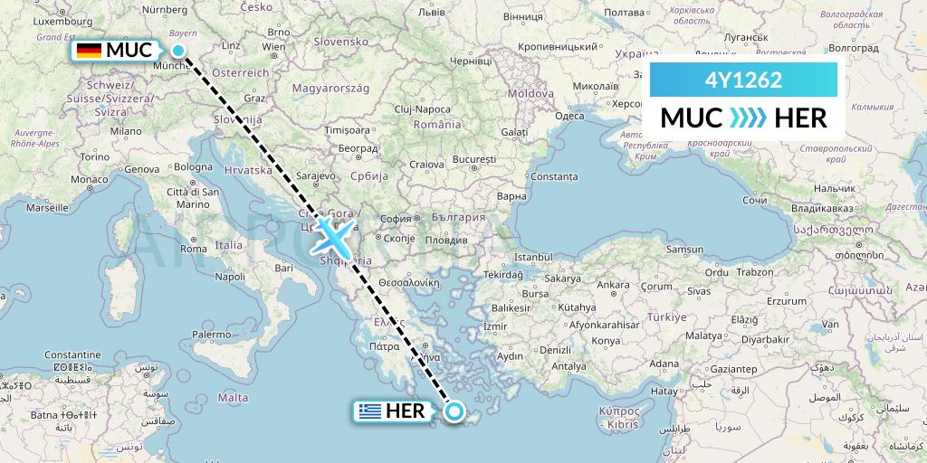 4Y1262 Eurowings Discover Flight Map: Munich to Heraklion
