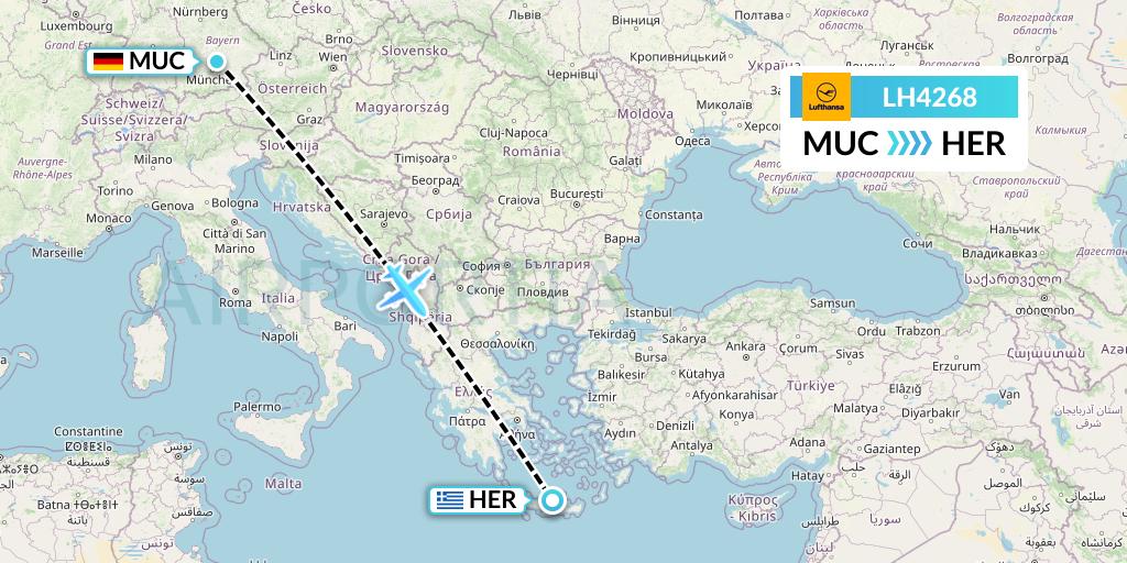 LH4268 Lufthansa Flight Map: Munich to Heraklion