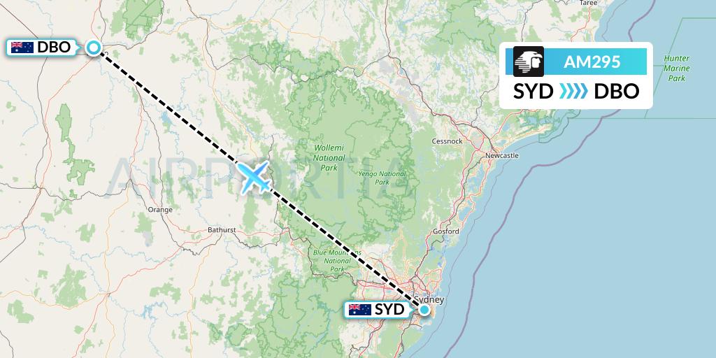 AM295 Aeromexico Flight Map: Sydney to Dubbo