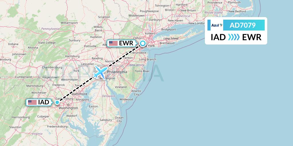 AD7079 Azul Brazilian Airlines Flight Map: Washington to New York