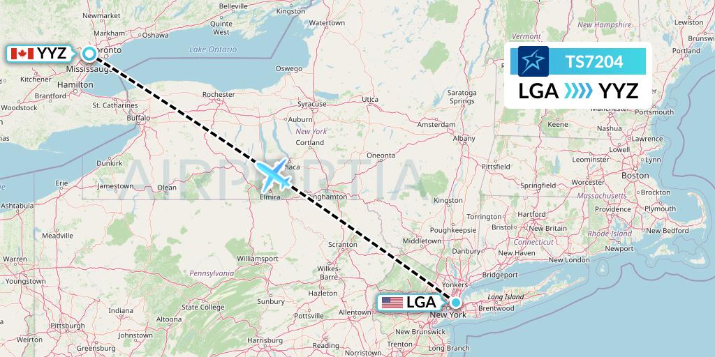 TS7204 Air Transat Flight Map: New York to Toronto