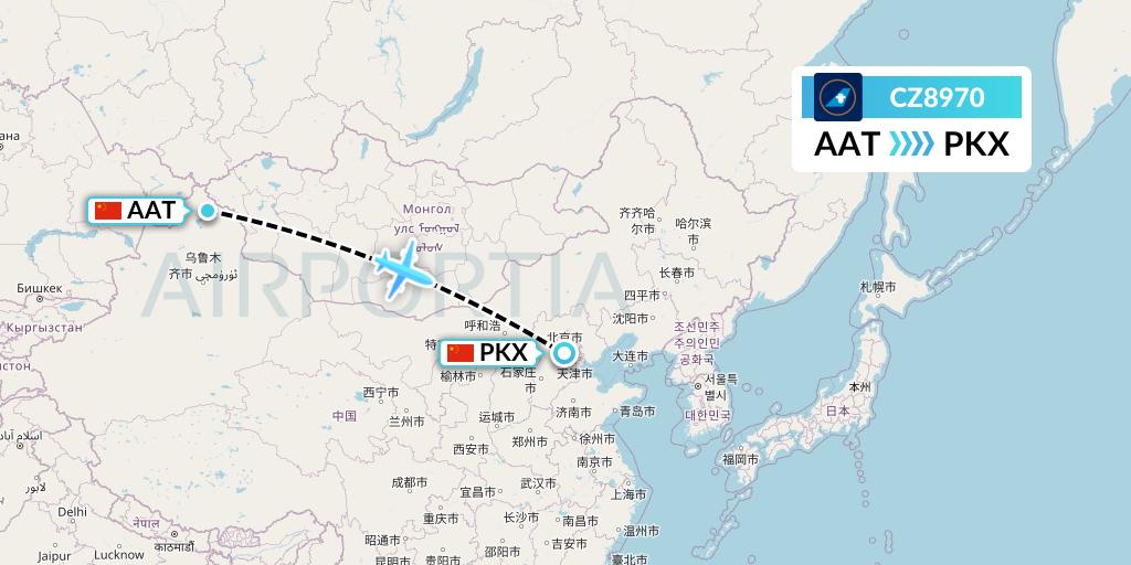 CZ8970 China Southern Airlines Flight Map: Altay to Beijing