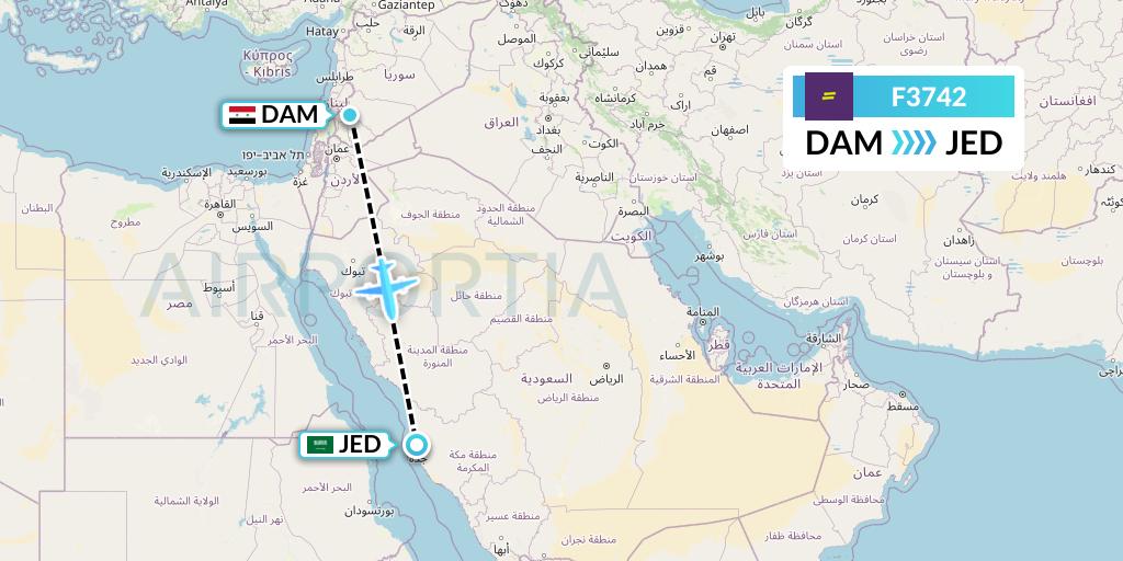 F3742 flydeal Flight Map: Damascus to Jeddah