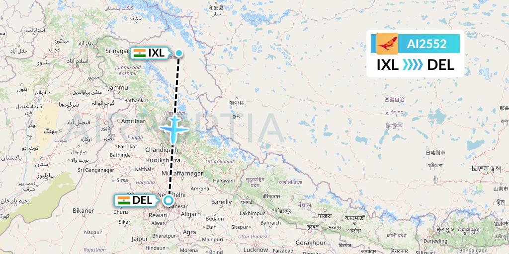 AI2552 Air India Flight Map: Leh to Delhi