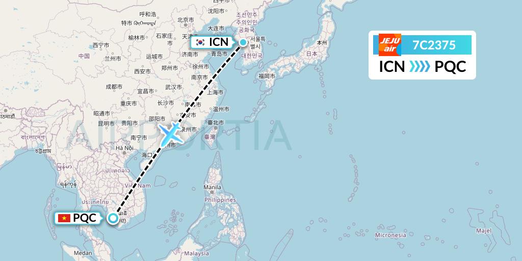 7C2375 Jeju Air Flight Map: Seoul to Phu Quoc